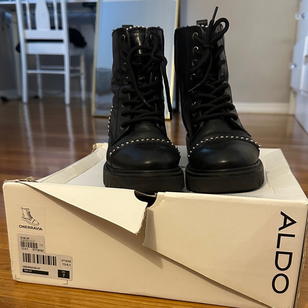 Aldo Black Leather Studded Boots